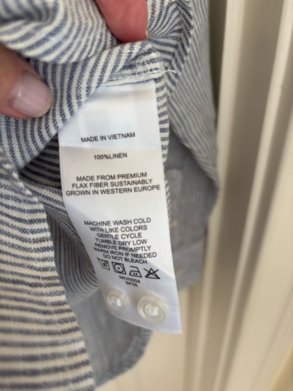 Quince Women's Linen Shirt - Light Blue Stripe size L - Picture 4 of 5